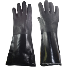 NMSAFETY revestimiento de interbloqueo de acabado de arena imitación de algodón negro doble inmersión PVC guantes de invierno